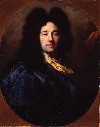 Portrait of Portrait of the artist, bust-length, with a yellow cravat and a blue cloak, feigned oval. Hyacinthe Rigaud